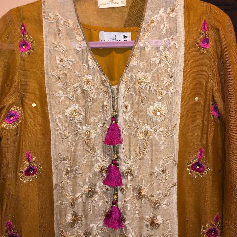 HUE 4 Piece Beige Brown Yellow Shalwar Kameez